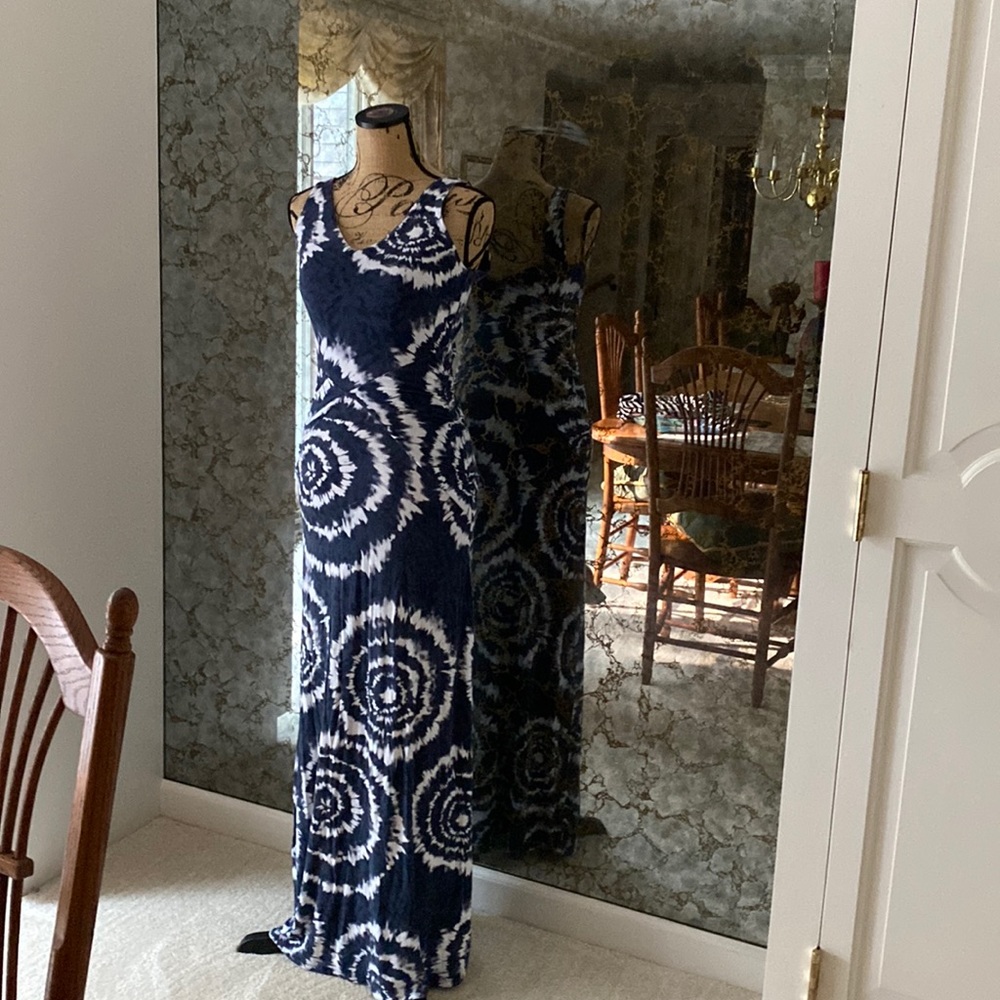 INC Like new blue tie die cotton sundress. Rouched at waist and very flattering.